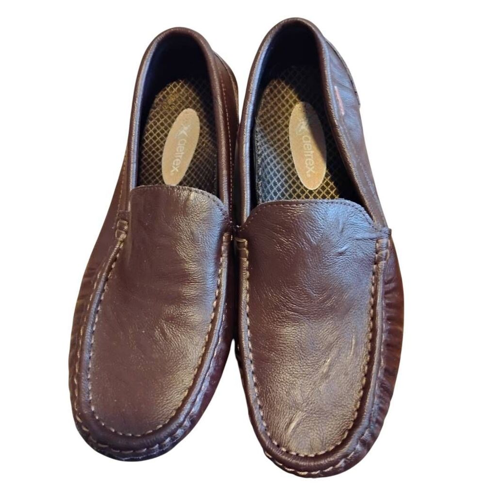 Men's Aetrex  Brown Leather Slip‎ On Casual Shoes Size 8.5